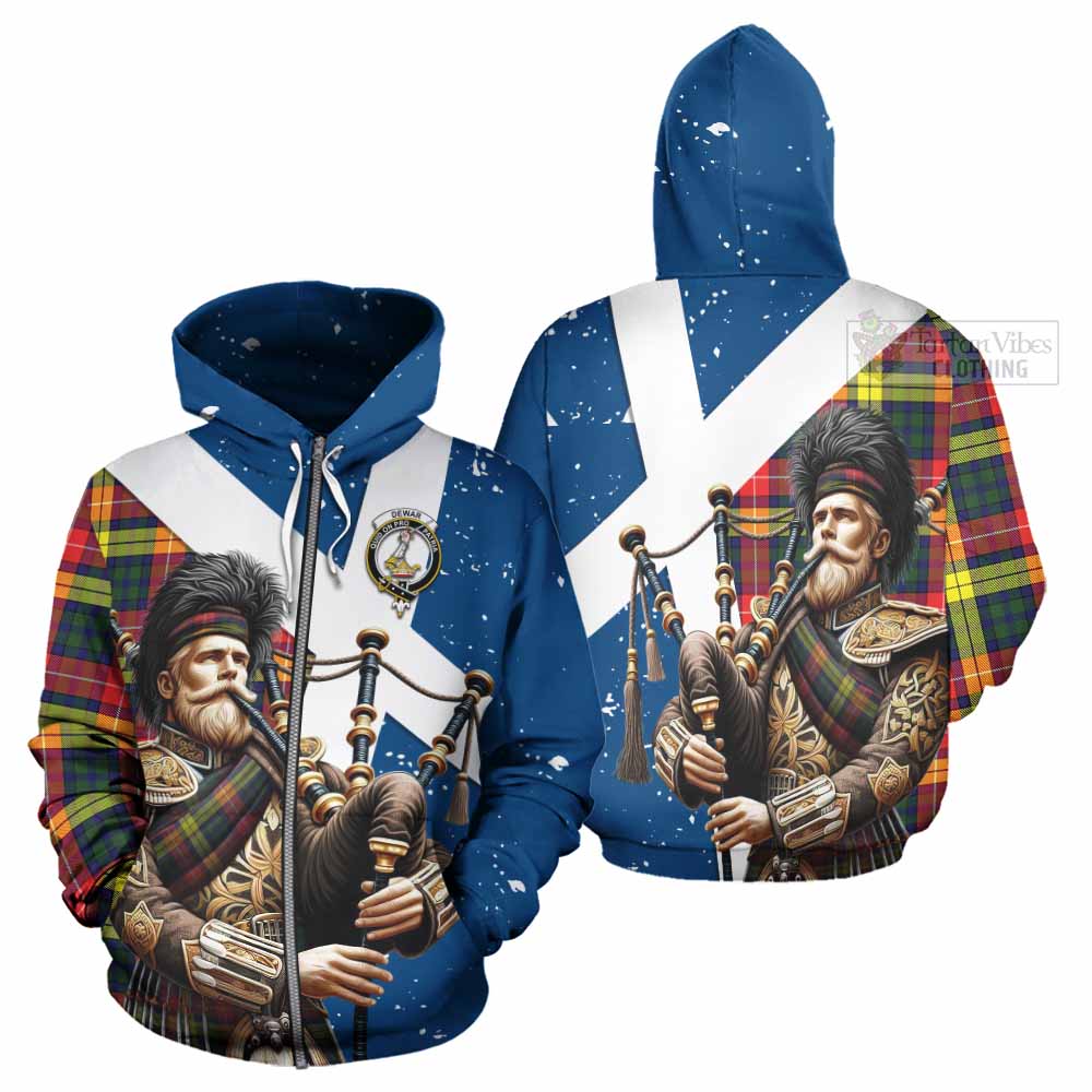 Dewar Tartan Hoodie with Family Crest Scottish Bagpiper Vibes - Tartan Vibes Clothing