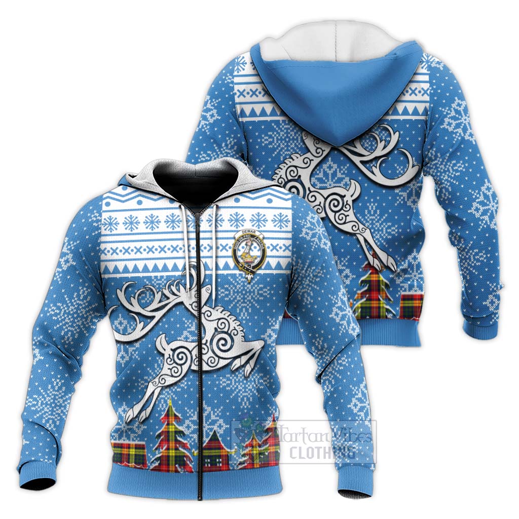 Dewar Clan Christmas Knitted Hoodie Celtic Reindeer Style Unisex - Tartan Vibes Clothing