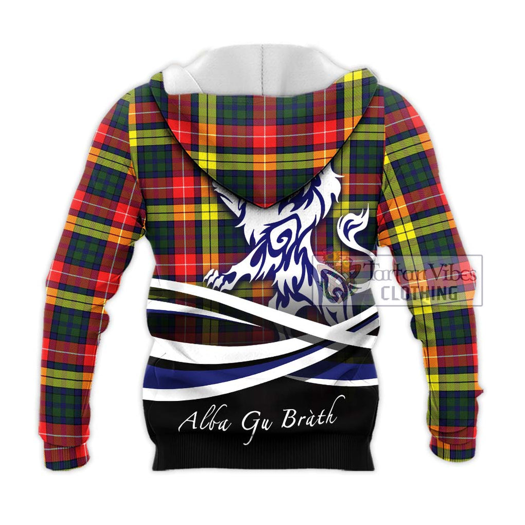 Dewar Tartan Knitted Hoodie with Alba Gu Brath Regal Lion Emblem - Tartan Vibes Clothing
