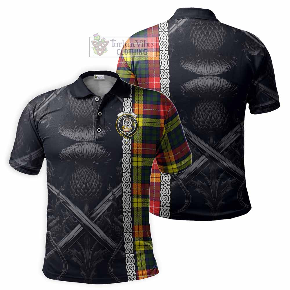 Dewar Tartan Polo Shirt with Family Crest Cross Sword Thistle Celtic Vibes - Tartan Vibes Clothing