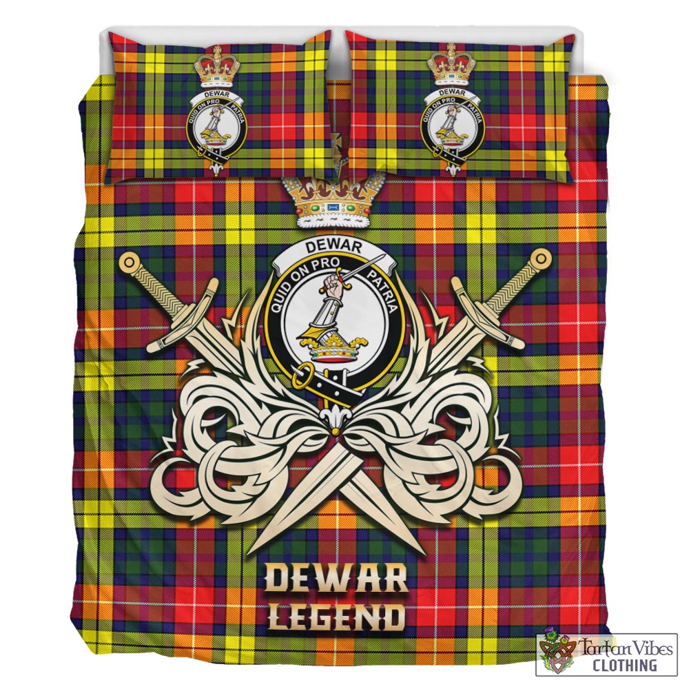Tartan Vibes Clothing Dewar Tartan Bedding Set with Clan Crest and the Golden Sword of Courageous Legacy