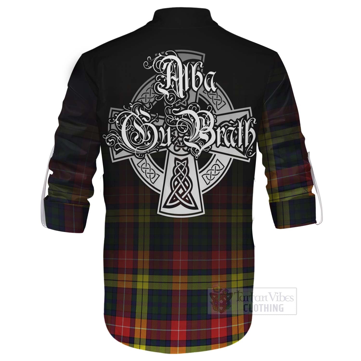 Dewar Tartan Ghillie Kilt Shirt Featuring Alba Gu Brath Family Crest Celtic Inspired - Tartan Vibes Clothing