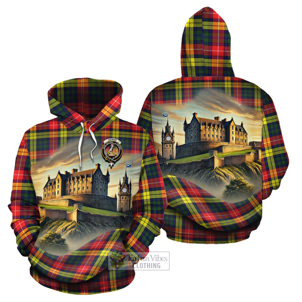 Dewar Tartan Family Crest Cotton Hoodie with Scottish Ancient Castle Style - Tartan Vibes Clothing