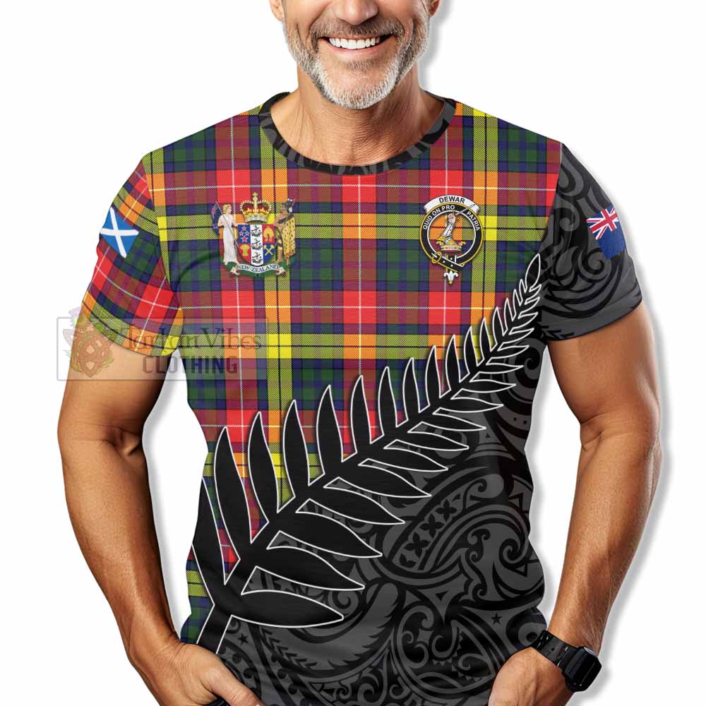 Dewar Crest Tartan T-Shirt with New Zealand Silver Fern Half Style - Tartan Vibes Clothing