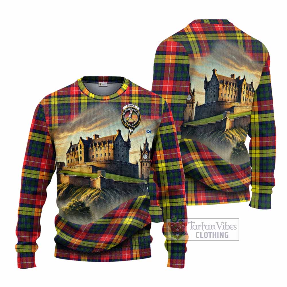 Dewar Tartan Family Crest Knitted Sweater with Scottish Ancient Castle Style - Tartan Vibes Clothing