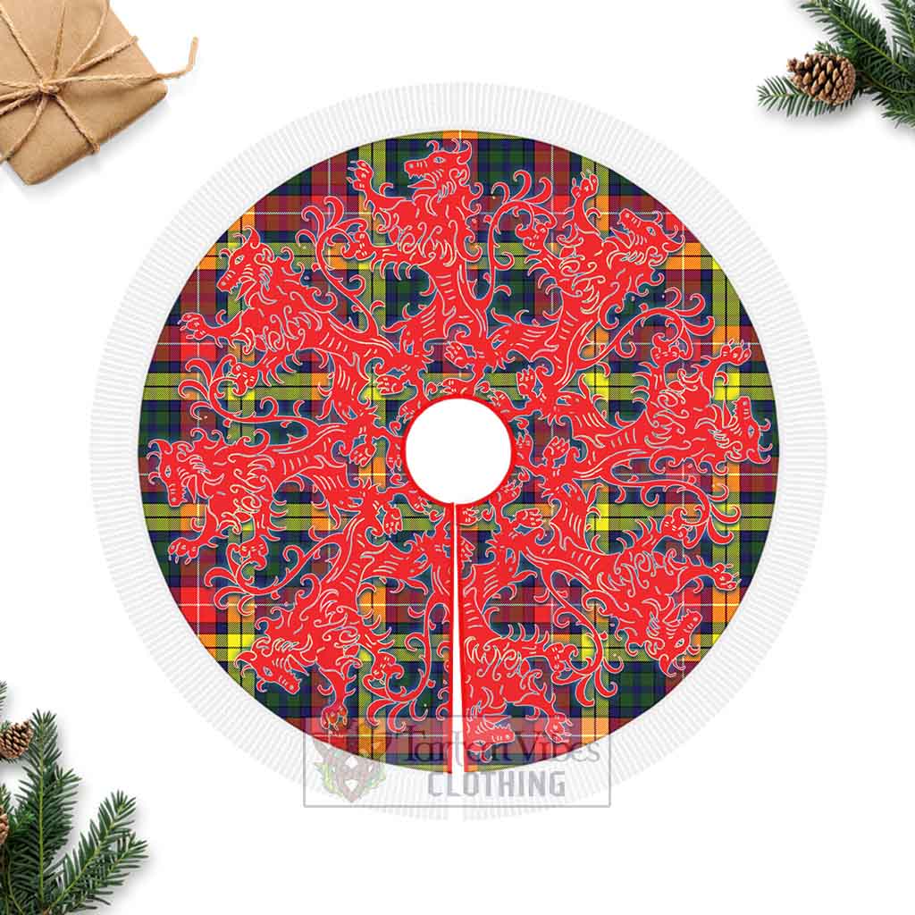 Dewar Tartan Christmas Tree Skirt Lion Rampant Style Fringed Tree Skirts - Tartan Vibes Clothing