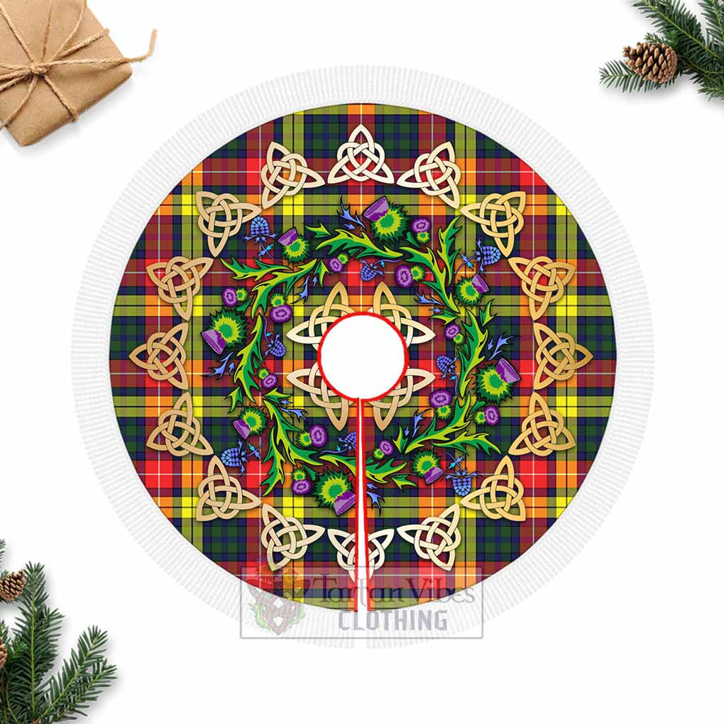 Tartan Vibes Clothing Dewar Tartan Christmas Tree Skirt with Thistle Celtic Knot Style