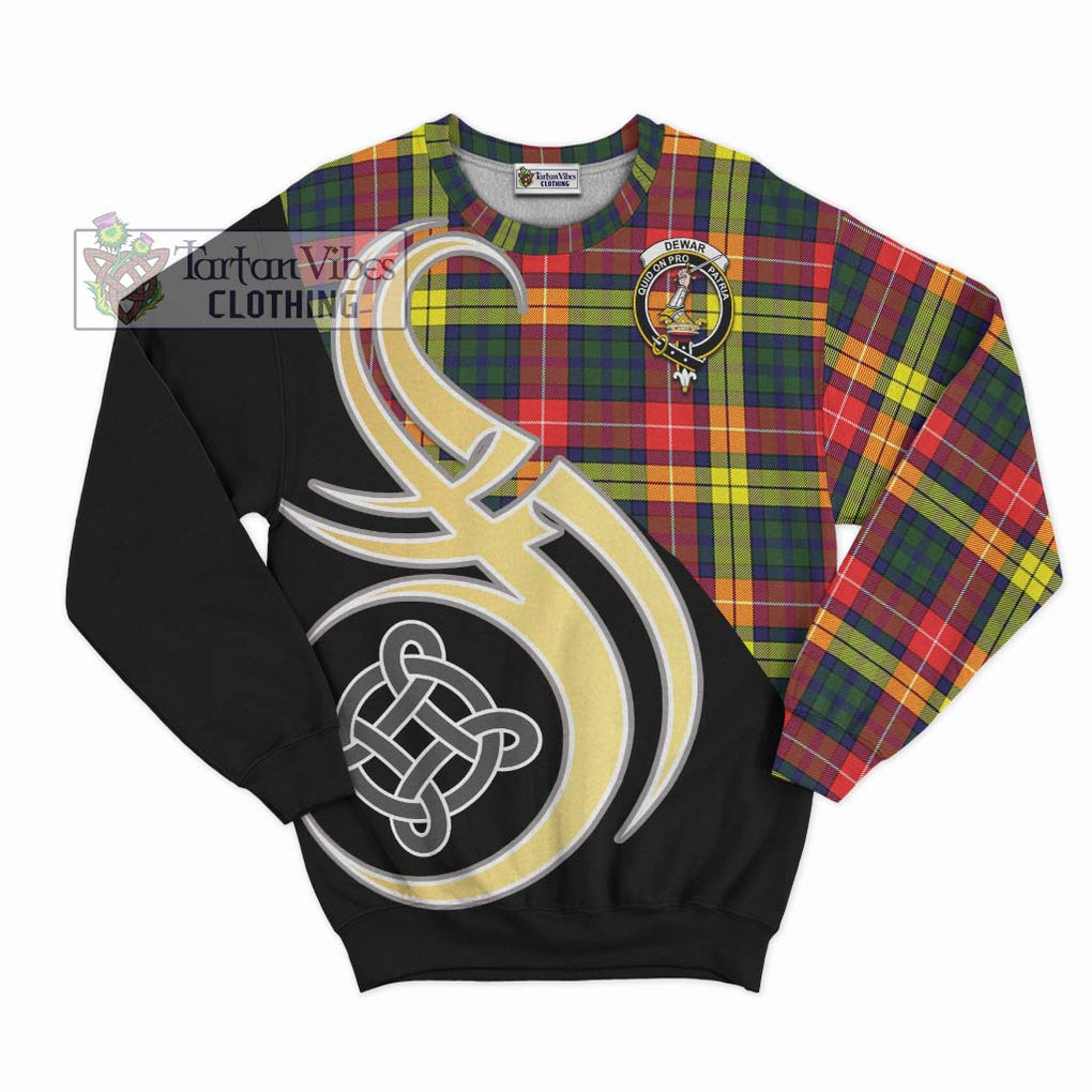 Dewar Tartan Sweatshirt with Family Crest and Celtic Symbol Style - Tartan Vibes Clothing