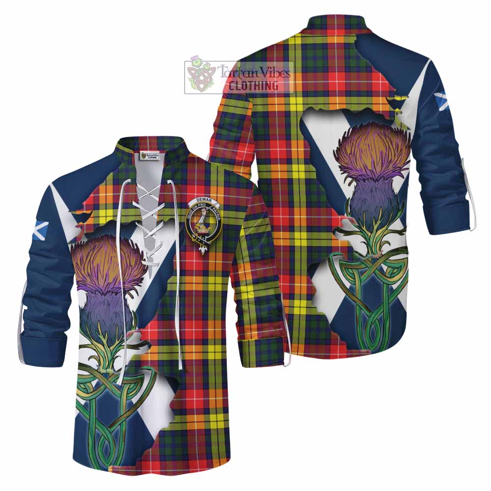Dewar Tartan Family Crest Ghillie Kilt Shirt Scottish Thistle Celtic Inspired - Tartan Vibes Clothing