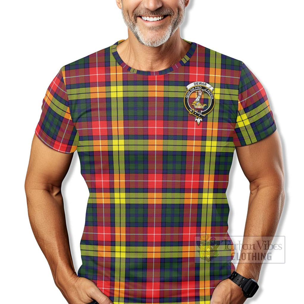 Dewar Tartan T-Shirt with Family Crest Celtic Skull Style - Tartan Vibes Clothing
