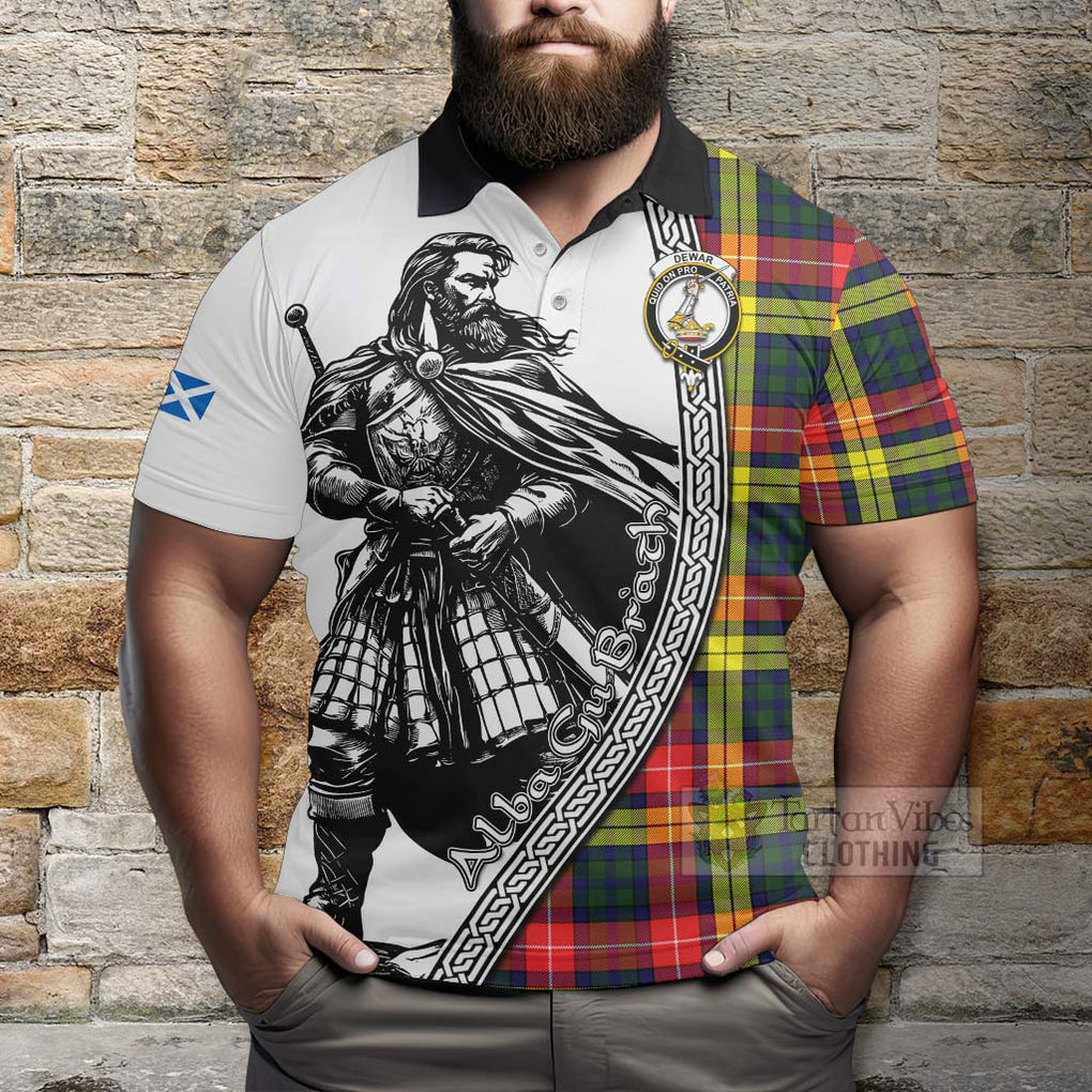 Dewar Tartan Clan Crest Polo Shirt with Highlander Warrior Celtic Style - Tartan Vibes Clothing