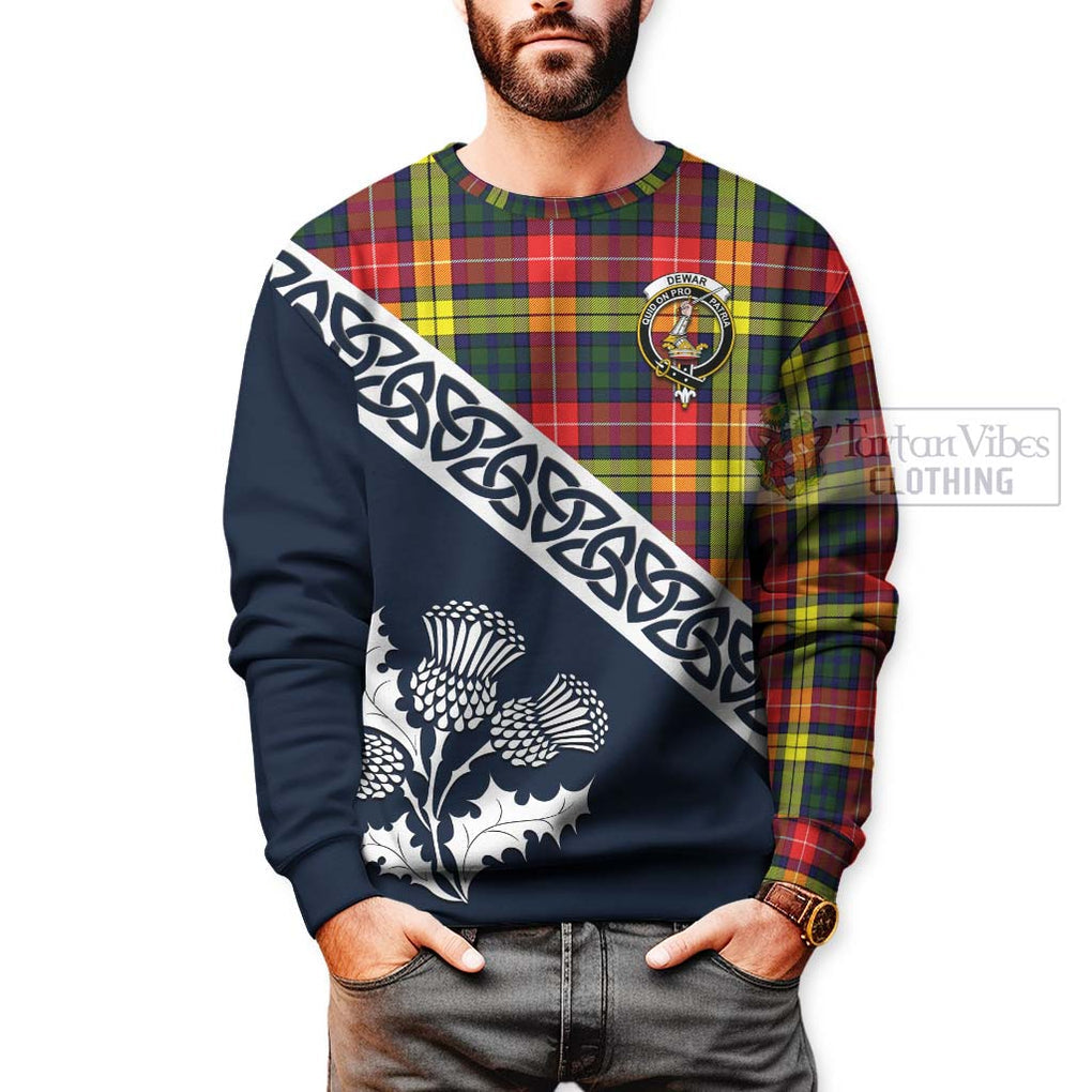 Dewar Tartan Sweatshirt Featuring Thistle and Scotland Map - Tartan Vibes Clothing