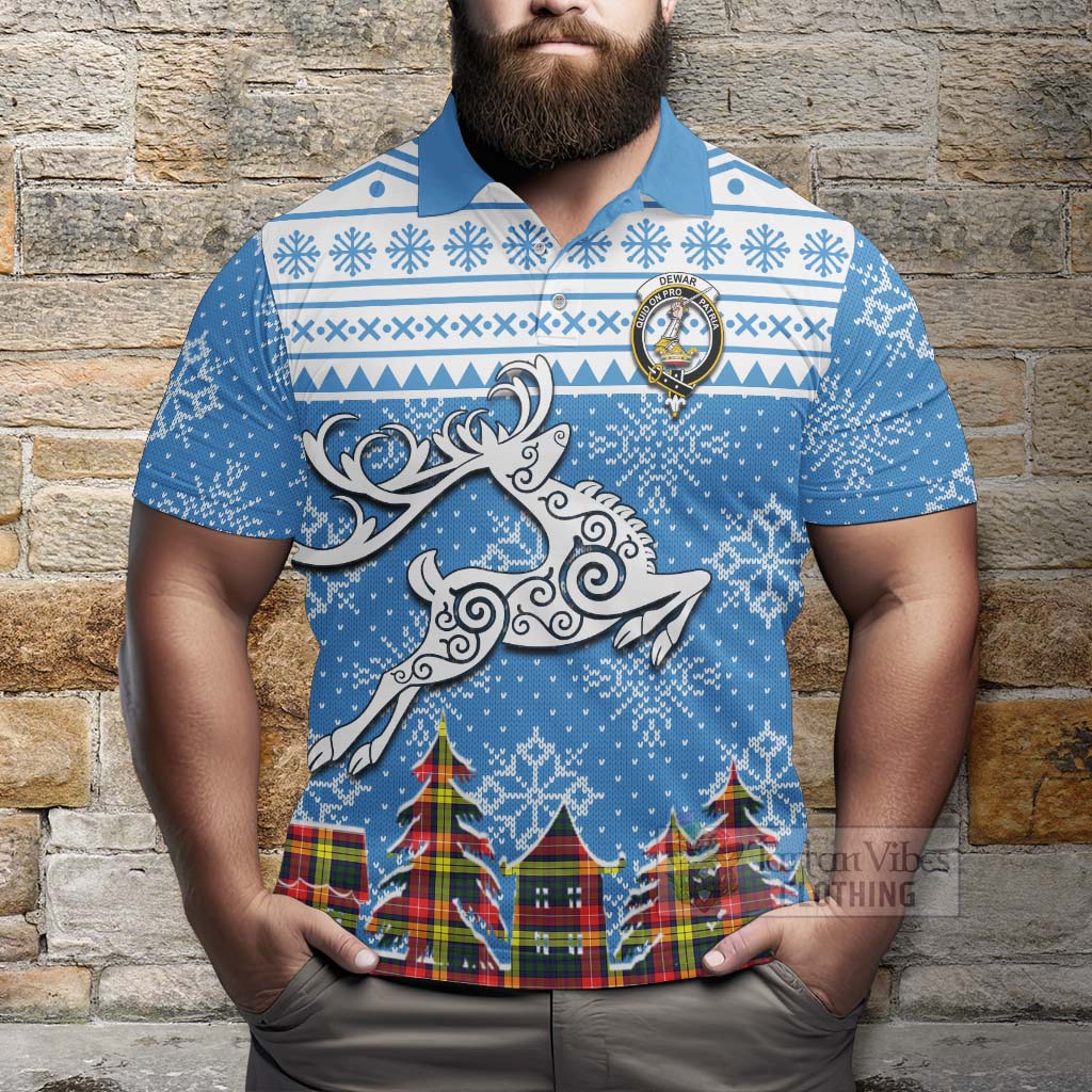 Tartan Vibes Clothing Dewar Clan Christmas Polo Shirt Celtic Reindeer Style