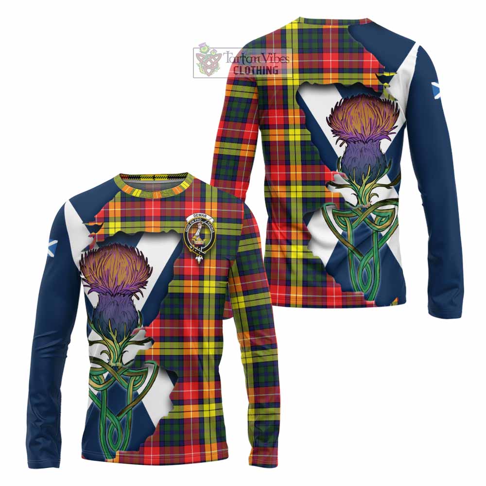 Dewar Tartan Family Crest Long Sleeve T-Shirt Scottish Thistle Celtic Inspired - Tartan Vibes Clothing