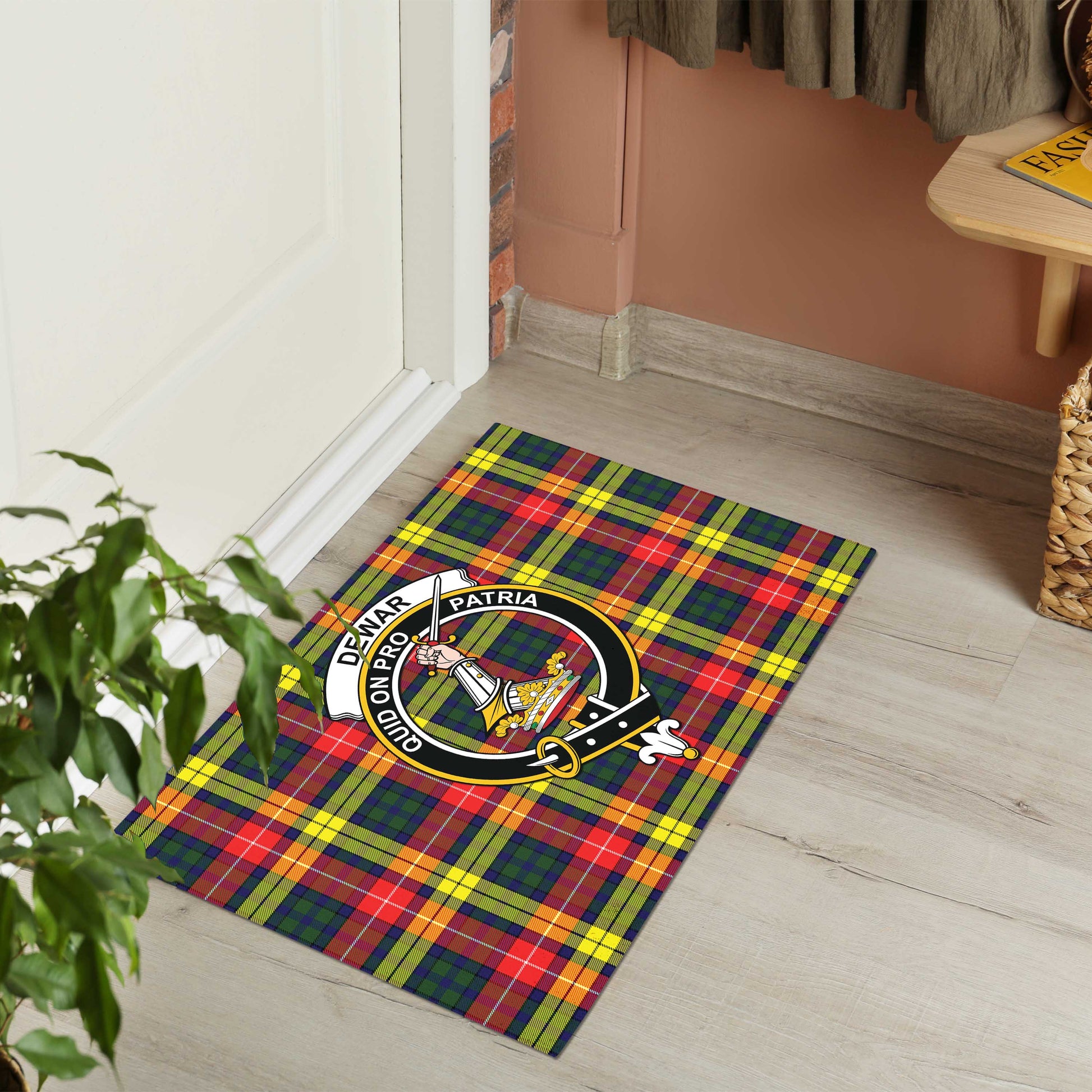 Dewar Tartan Rubber Doormat with Family Crest - Tartan Vibes Clothing