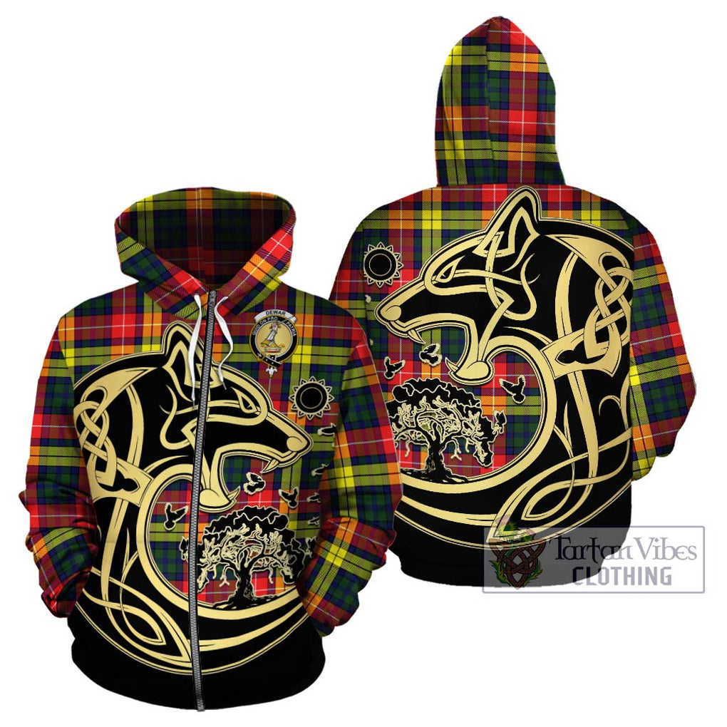 Dewar Tartan Hoodie with Family Crest Celtic Wolf Style - Tartan Vibes Clothing