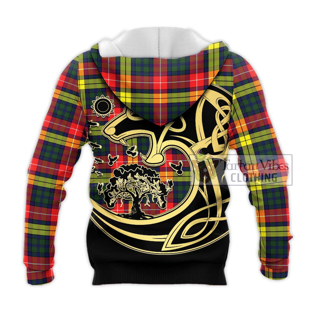 Dewar Tartan Knitted Hoodie with Family Crest Celtic Wolf Style - Tartan Vibes Clothing