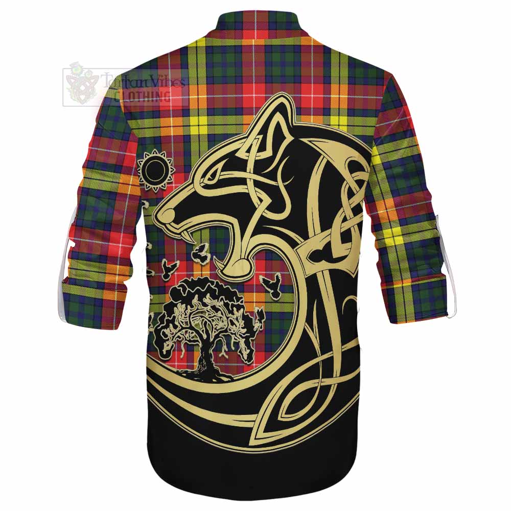 Dewar Tartan Ghillie Kilt Shirt with Family Crest Celtic Wolf Style - Tartan Vibes Clothing