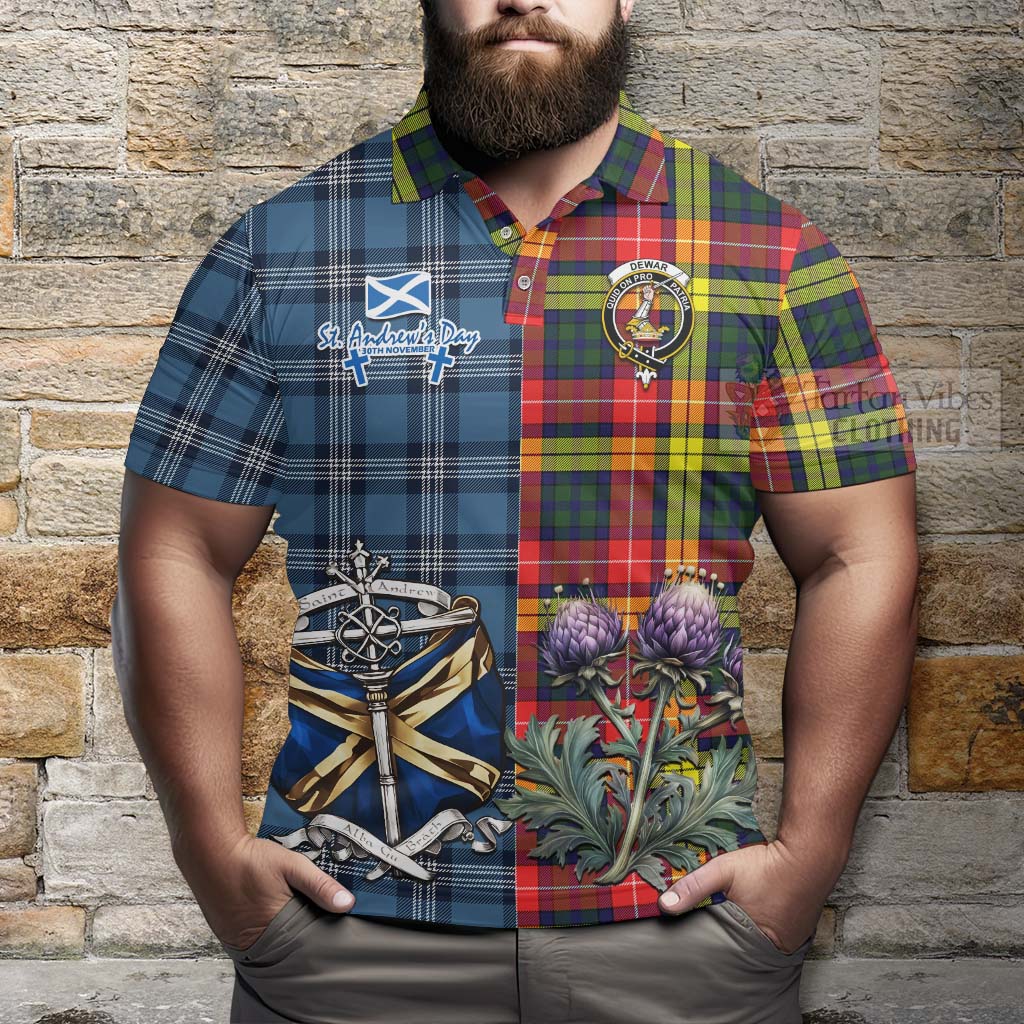 Dewar Tartan Polo Shirt Happy St. Andrew's Day Half Tartan Style - Tartan Vibes Clothing