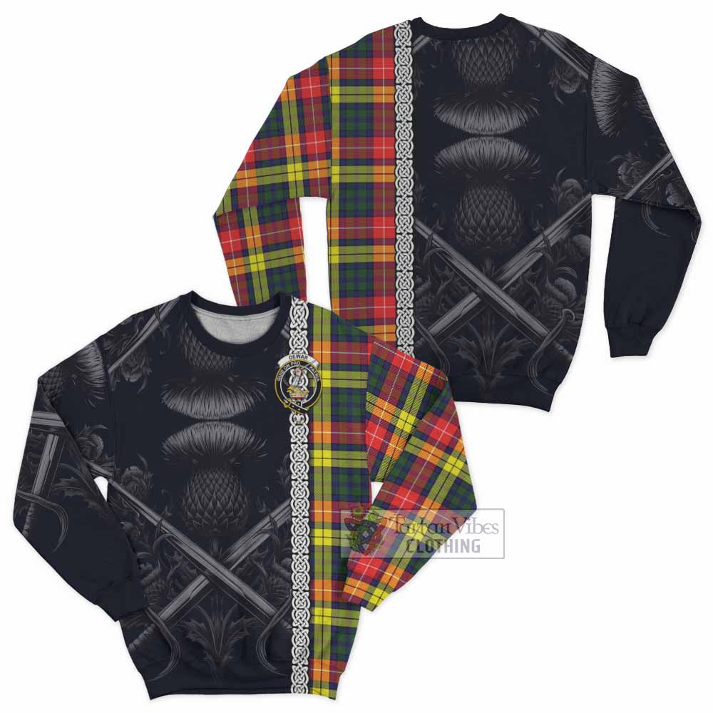 Dewar Tartan Sweatshirt with Family Crest Cross Sword Thistle Celtic Vibes - Tartan Vibes Clothing