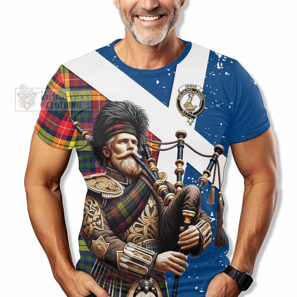 Dewar Tartan T-Shirt with Family Crest Scottish Bagpiper Vibes - Tartan Vibes Clothing