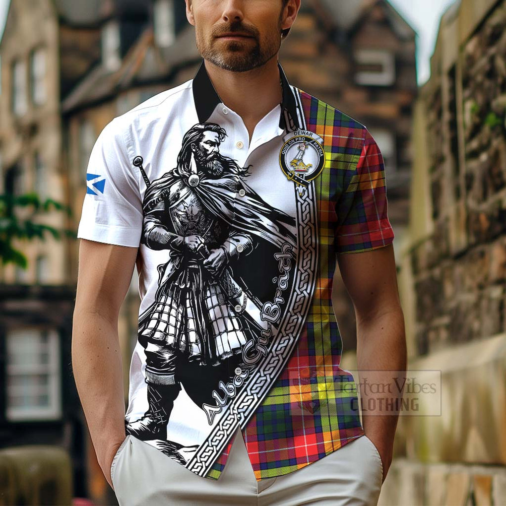 Dewar Tartan Clan Crest Hawaiian Shirt with Highlander Warrior Celtic Style - Tartan Vibes Clothing