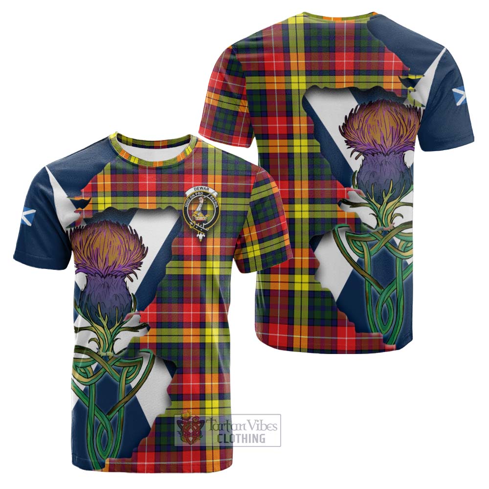 Dewar Tartan Family Crest Cotton T-shirt Scottish Thistle Celtic Inspired - Tartan Vibes Clothing
