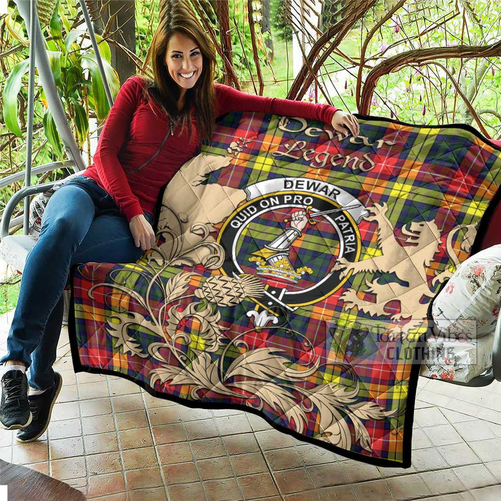 Tartan Vibes Clothing Dewar Tartan Quilt with Family Crest and Scottish Symbol Style