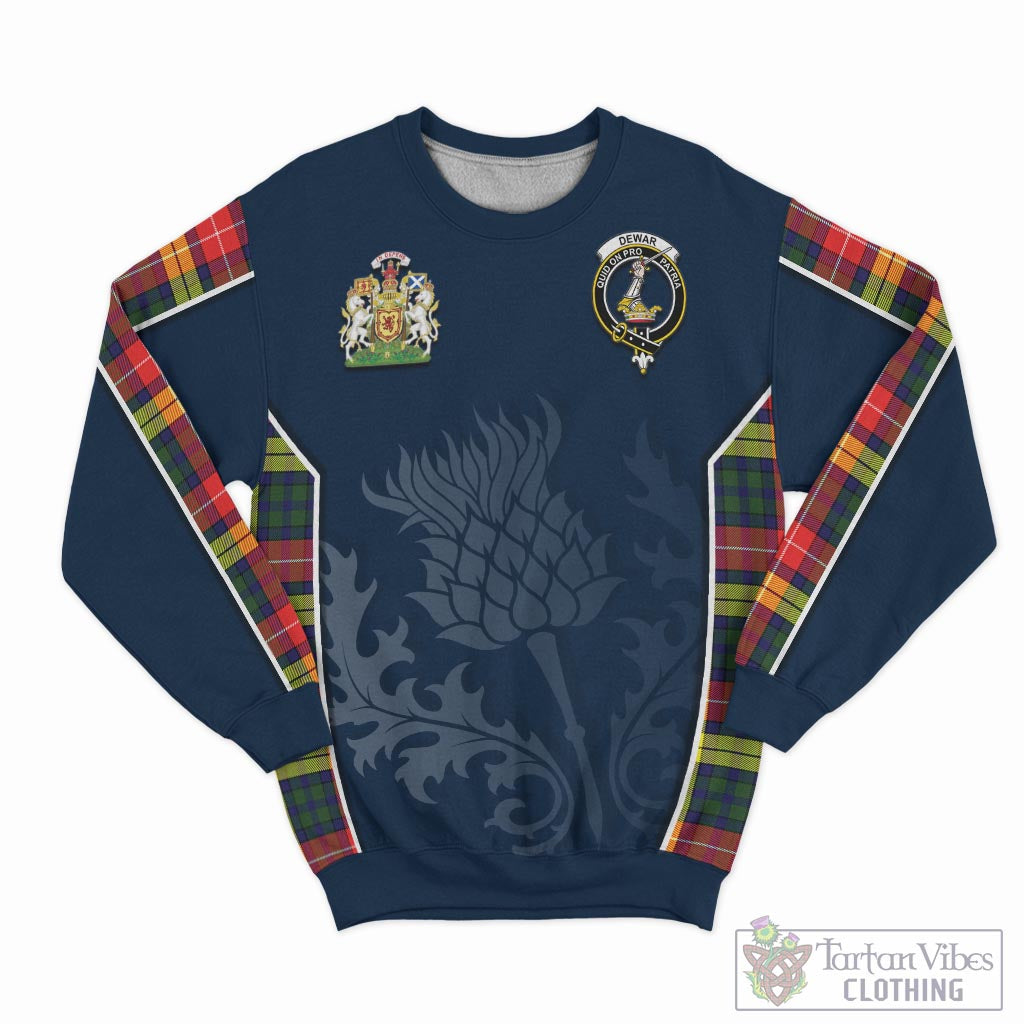 Dewar Tartan Sweatshirt with Family Crest and Scottish Thistle Vibes Sport Style - Tartan Vibes Clothing