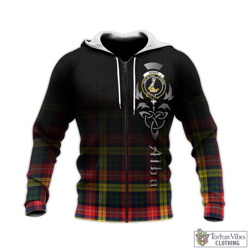 Dewar Tartan Knitted Hoodie Featuring Alba Gu Brath Family Crest Celtic Inspired - Tartan Vibes Clothing