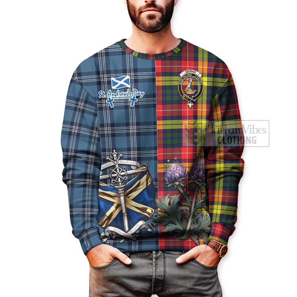 Dewar Tartan Sweatshirt Happy St. Andrew's Day Half Tartan Style - Tartan Vibes Clothing