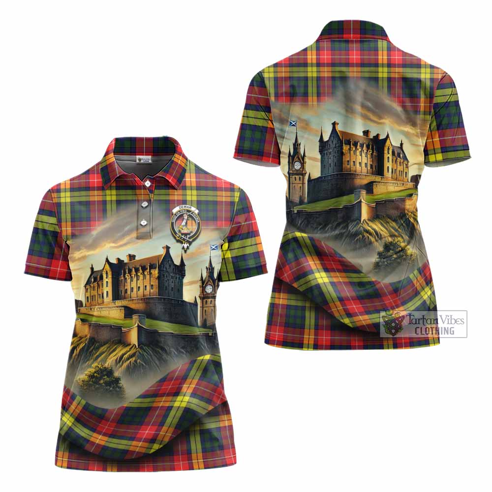 Dewar Tartan Family Crest Women's Polo Shirt with Scottish Ancient Castle Style - Tartan Vibes Clothing