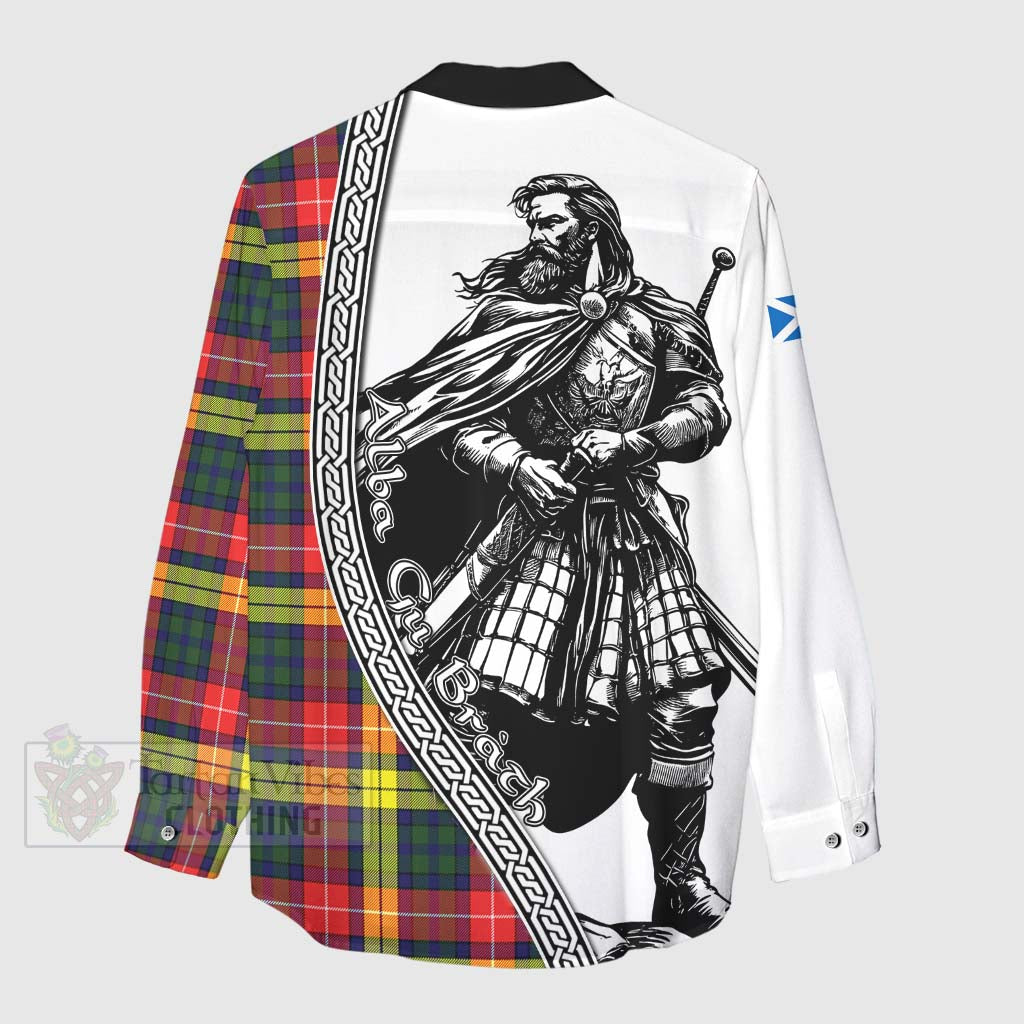 Dewar Tartan Clan Crest Women's Casual Shirt with Highlander Warrior Celtic Style - Tartan Vibes Clothing