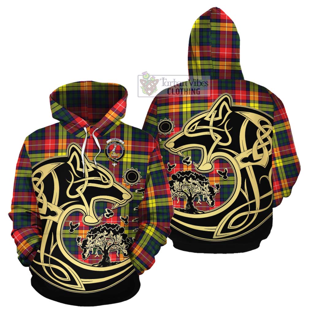 Dewar Tartan Cotton Hoodie with Family Crest Celtic Wolf Style Zip Hoodie - Tartan Vibes Clothing