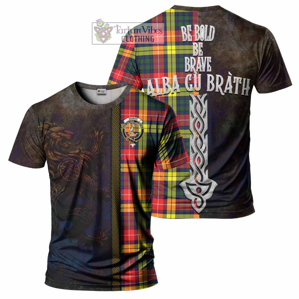 Dewar Tartan Family Crest T-Shirt Alba Gu Brath Be Brave Lion Ancient Style - Tartan Vibes Clothing