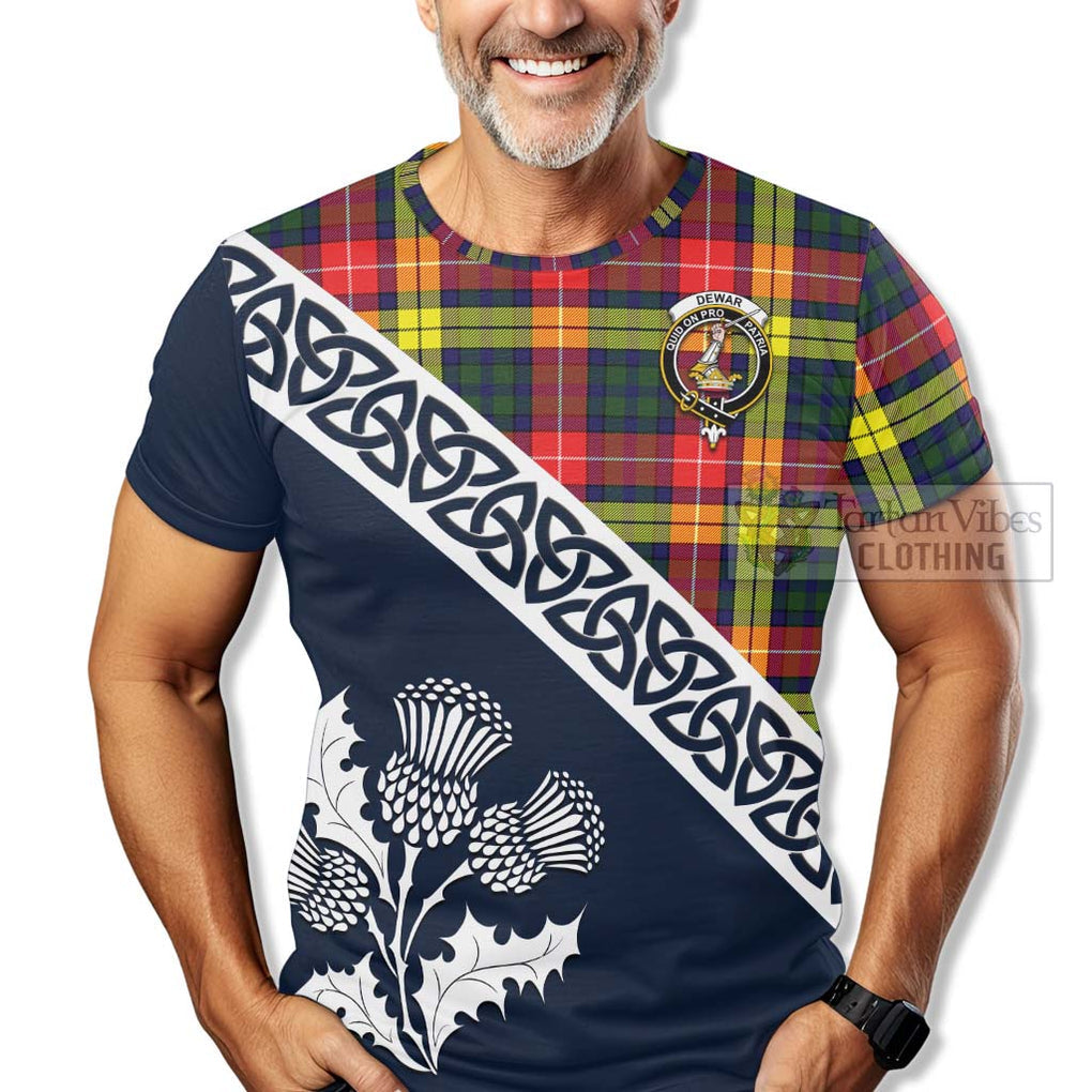 Dewar Tartan T-Shirt Featuring Thistle and Scotland Map - Tartanvibesclothing Store