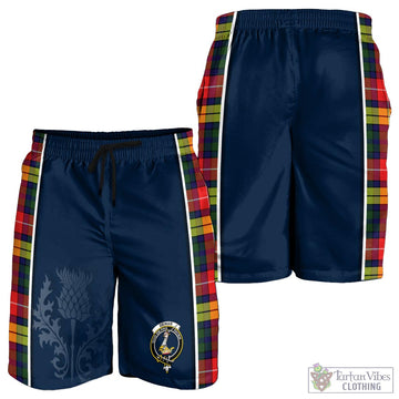 Tartan Vibes Clothing Dewar Tartan Men's Shorts with Family Crest and Scottish Thistle Vibes Sport Style
