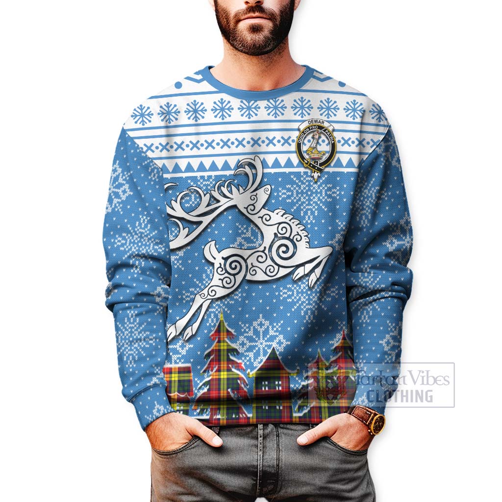 Dewar Clan Christmas Sweatshirt Celtic Reindeer Style - Tartan Vibes Clothing