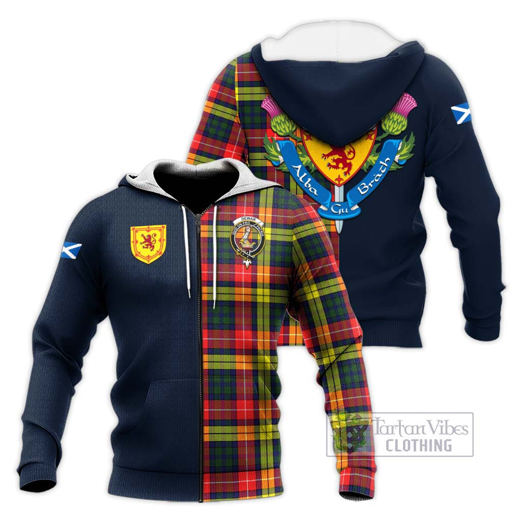 Dewar Tartan Knitted Hoodie Alba with Scottish Lion Royal Arm Half Style Unisex Knitted Zip Hoodie - Tartan Vibes Clothing