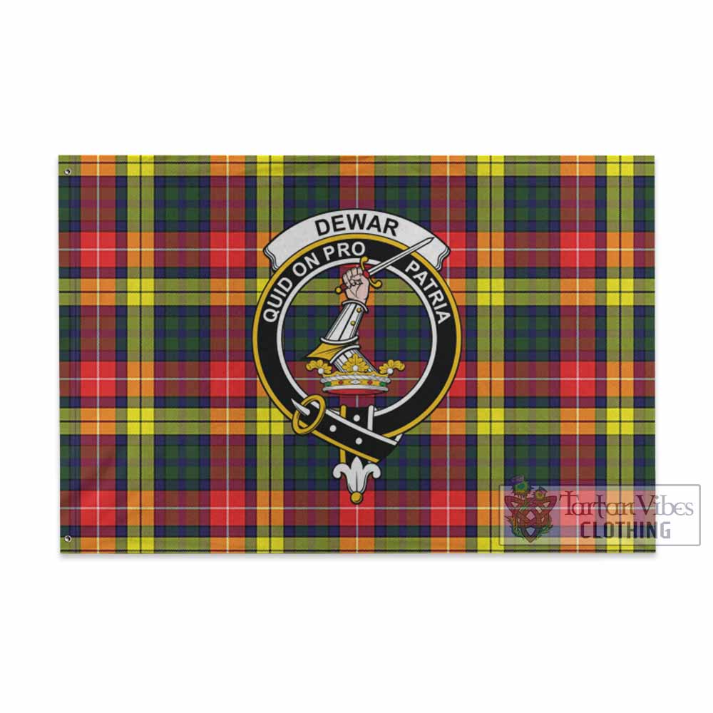 Tartan Vibes Clothing Dewar Tartan House Flag with Family Crest