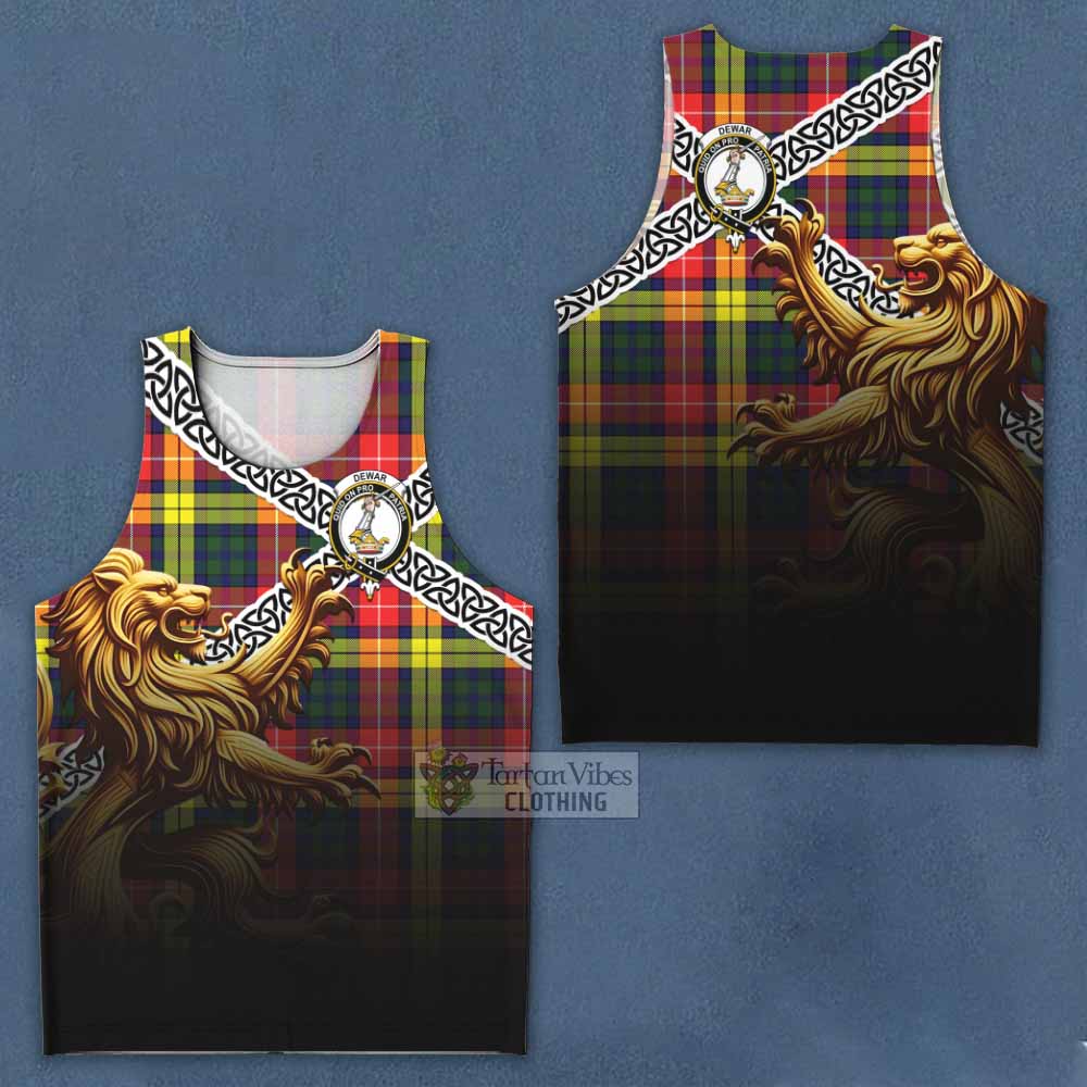 Dewar Crest Tartan Men's Tank Top with Golden Lion Emblem Celtic Style - Tartan Vibes Clothing