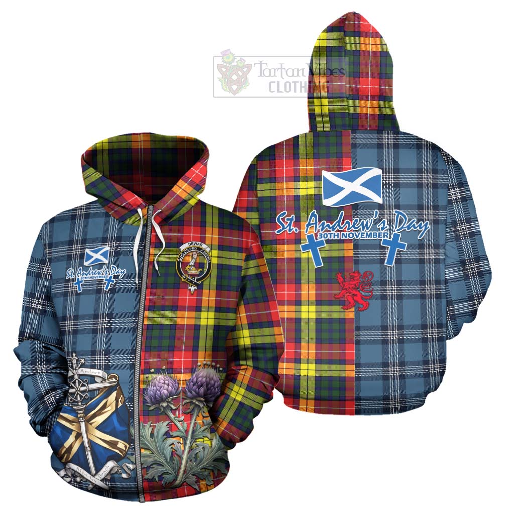 Dewar Tartan Hoodie Happy St. Andrew's Day Half Tartan Style - Tartan Vibes Clothing