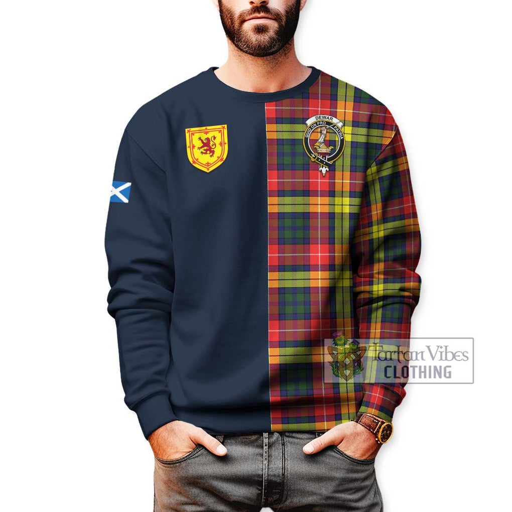 Dewar Tartan Sweatshirt Alba with Scottish Lion Royal Arm Half Style - Tartan Vibes Clothing