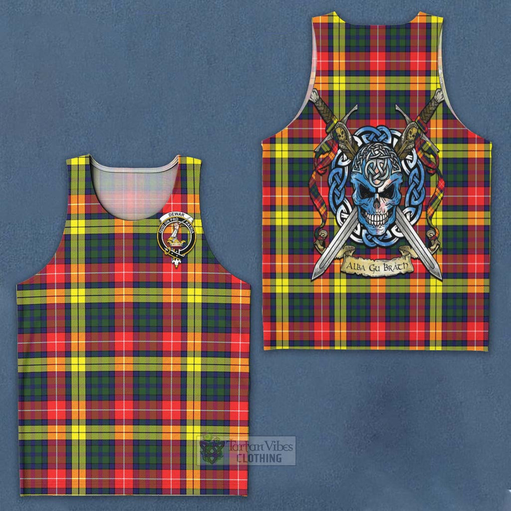 Dewar Tartan Men's Tank Top with Family Crest Celtic Skull Style - Tartan Vibes Clothing