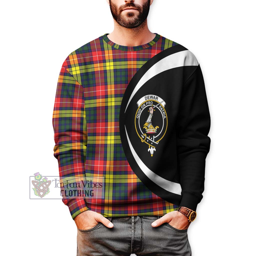 Dewar Tartan Sweatshirt with Family Crest Circle Style - Tartan Vibes Clothing