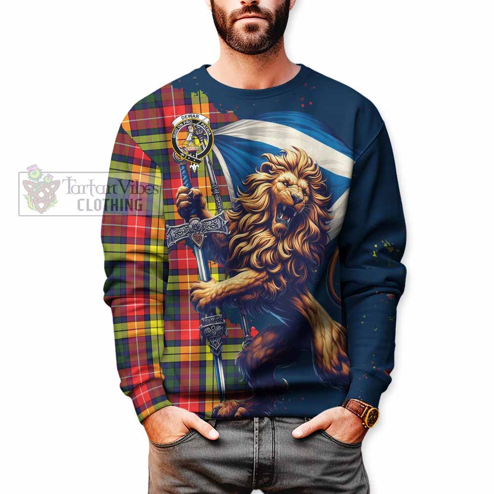 Dewar Tartan Family Crest Sweatshirt with Scottish Majestic Lion - Tartan Vibes Clothing