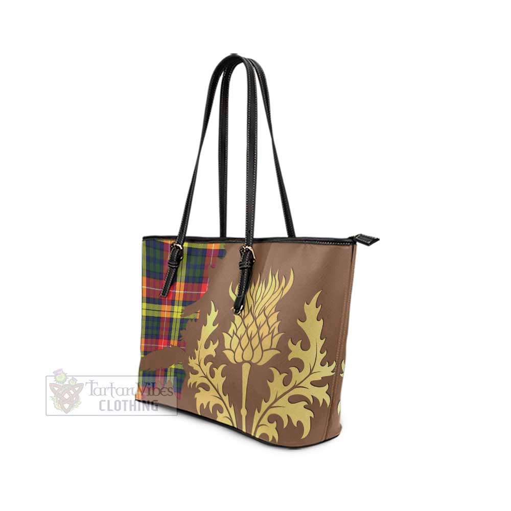 Dewar Tartan Leather Tote Bag Gold Thistle Style - Tartan Vibes Clothing