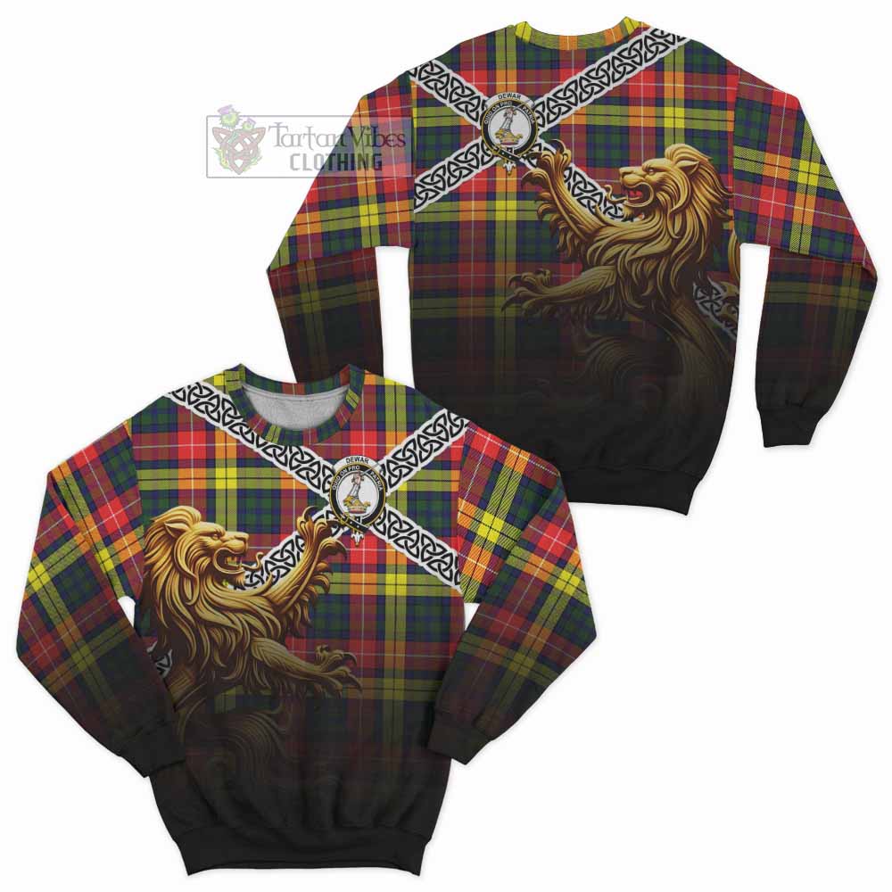Dewar Crest Tartan Sweatshirt with Golden Lion Emblem Celtic Style - Tartan Vibes Clothing