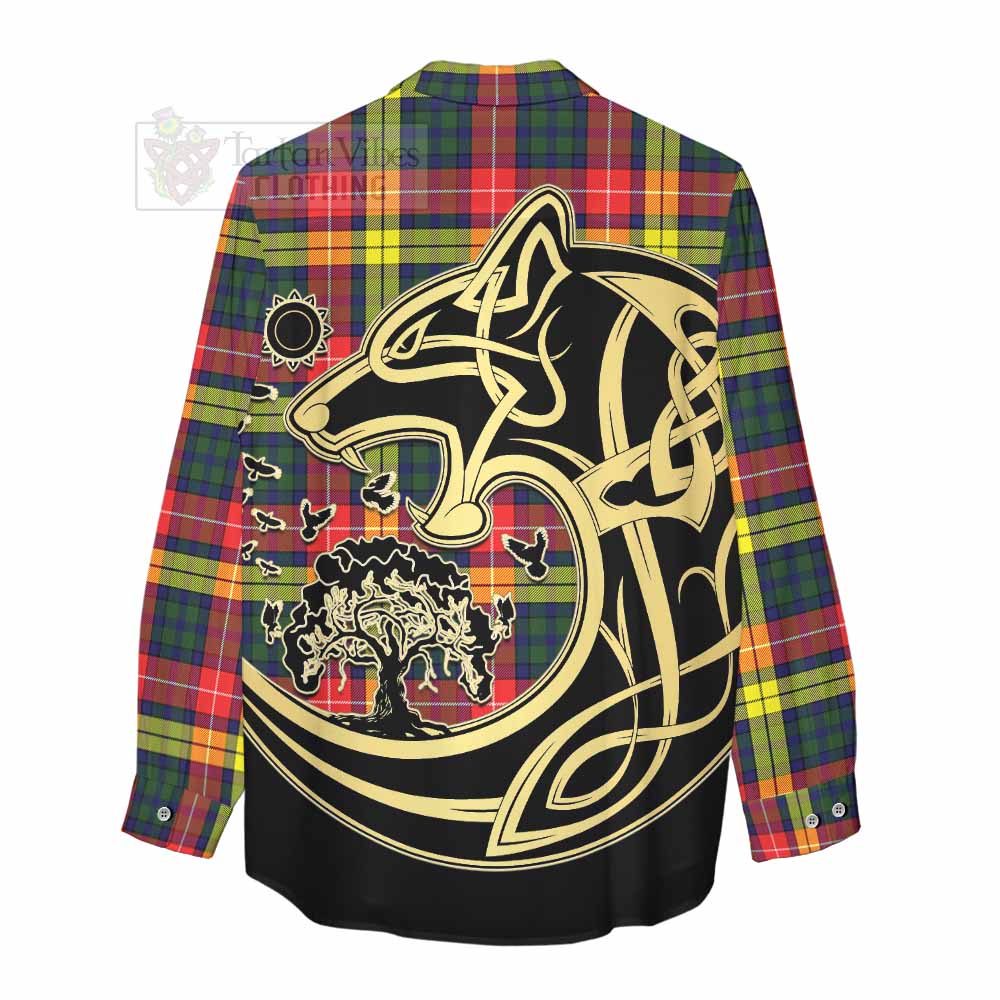 Dewar Tartan Women's Casual Shirt with Family Crest Celtic Wolf Style - Tartan Vibes Clothing