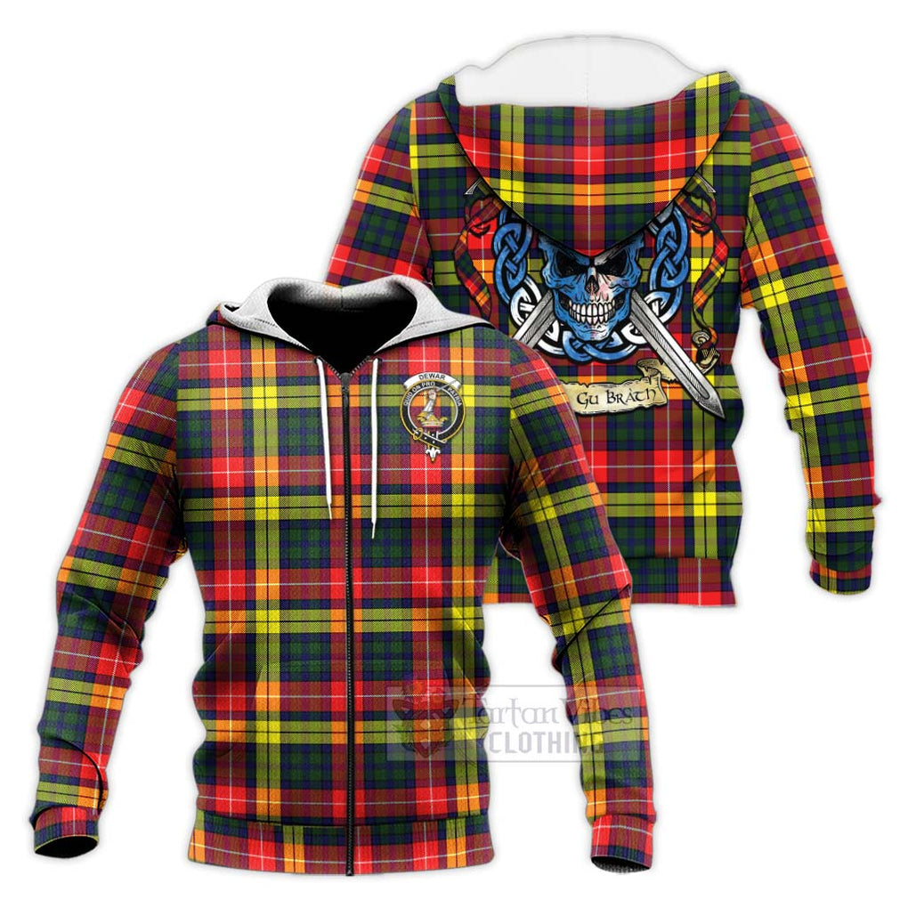 Dewar Tartan Knitted Hoodie with Family Crest Celtic Skull Style Unisex Knitted Zip Hoodie - Tartan Vibes Clothing
